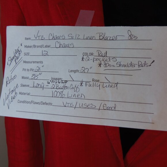 Vintage Chaus Women's 100% Linen Red Blazer SZ 12 Costumer 70s Officewear - Picture 2 of 10